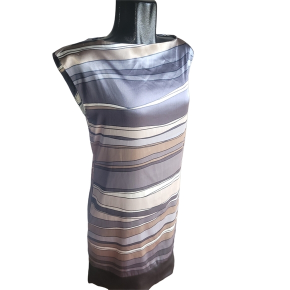 Axara Striped Sleeveless Satin Dress in Neutral Tones 10 - Picture 3 of 8
